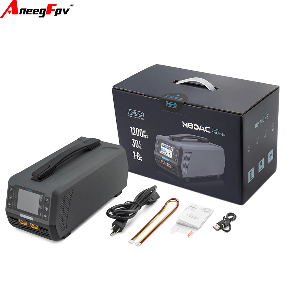 ToolkitRC M8DAC inteligentna ładowarka 2-kanałowa 1-8S AC 1200W 50A 30A do akumulatorów litowych, zdalnie sterowanych dronów, modeli FPV, samochodów 1/5 1/6