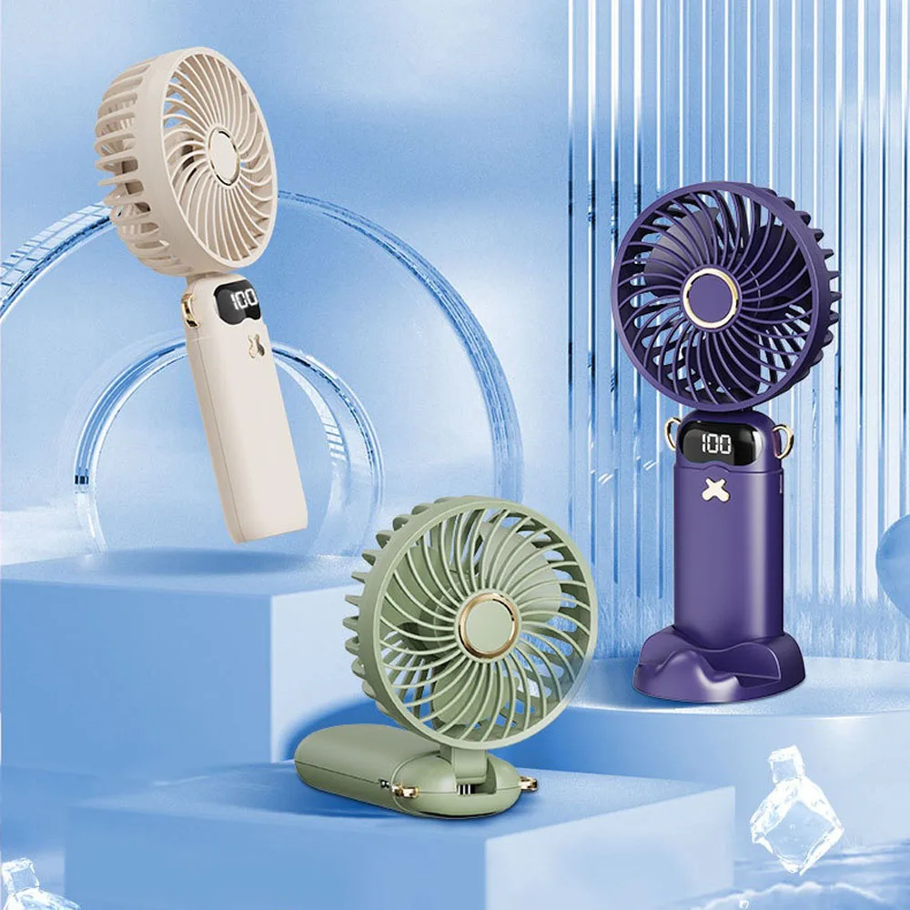 3000mAh Ultra-Quiet USB Mini Handheld Fan Portable Desk Fans 5 Speed USB Rechargeable Fan with Phone Stand and Display Screen
