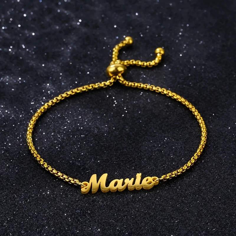 

Custom Engraved Name Bracelet for Women Stainless Steel Personalized Jewelry Minimalist Chic Adjustable Bracelets for Lady Girls