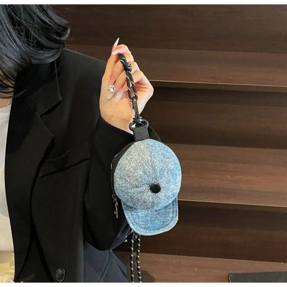 Denim Baseball Cap Crossbody Bag Earphone Storage Bag Harajuku Mini Hat Wallet Portable Korean Style Canvas Coin Purse Outdoor