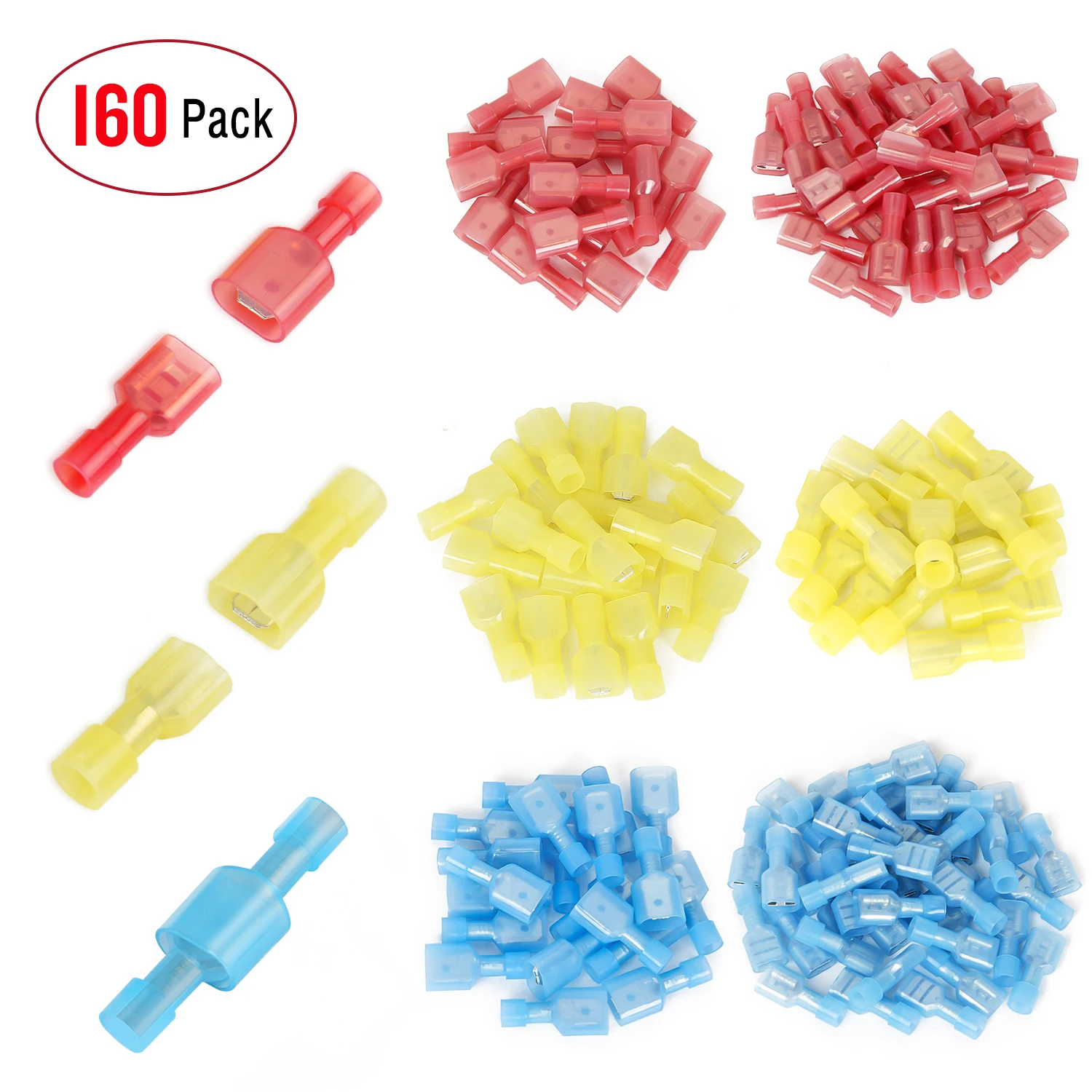 Nilight 160PCS Male Female Nylon Fully Insulated Crimp Terminals | Electrical Spade Connector 3 Sizes Easy Connect and Disconnect Assortment Kit for 22-18AWG 16-14AWG 12-10AWG Wires 270/540 pcs