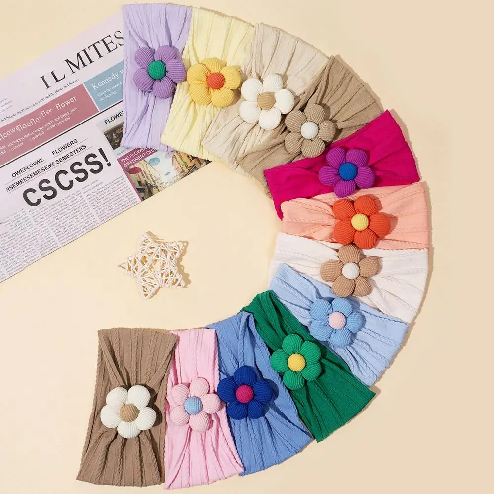 Accessori per capelli elastici per bambini con fiore carino, fascia larga per neonato, in nylon, morbido ed elastico
