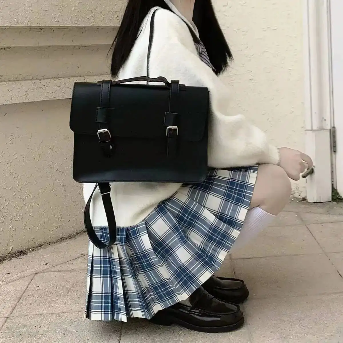 Bloom Haruku Jk Messenger Bag Women Preppy Style Pu Handle Casual Crossbody Bags Backpack Female Vintage Black Backpacks New