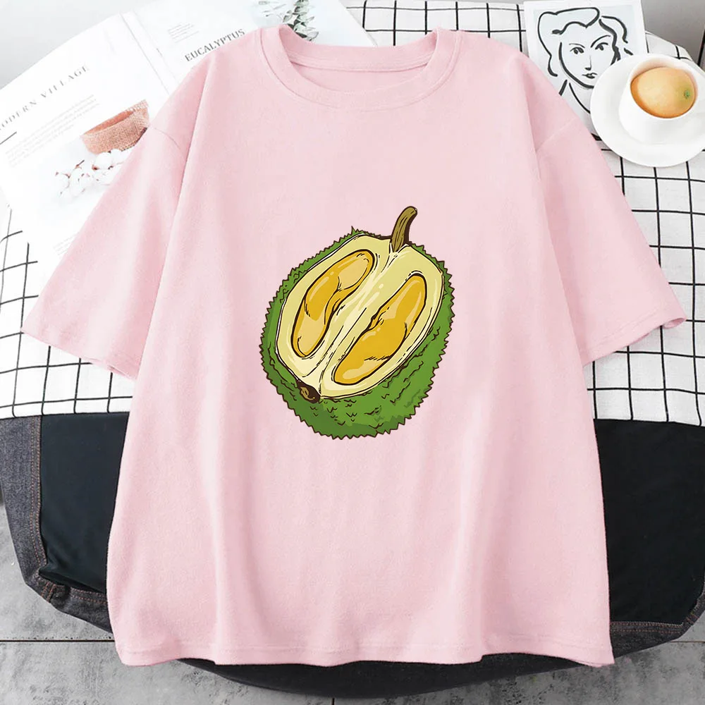 Durian T-Shirts aus 100 % reiner Baumwolle, hochwertige Hemden für Damen/Herren, kurzärmelige T-Shirts, Obst-Grafikdruck, Tops, O-Ausschnitt, lässige T-Shirts