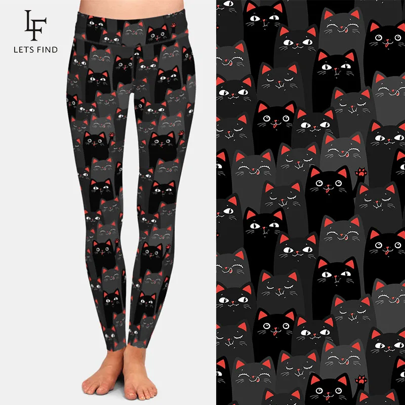 LETSFIND 3D Black and Grey Cats Digital Printing Women High Waist Leggings Fashion High Quaility Fitness Leggings