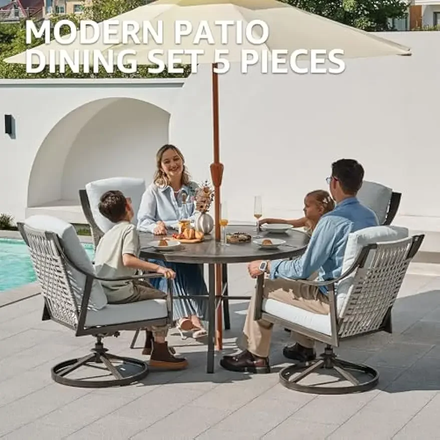 

5-Piece Outdoor Patio Dining Set, 4pcs Patio Swivel Rocking Chairs and 38’’ Round Dining Table with 1.65’’ Umbrella Hole