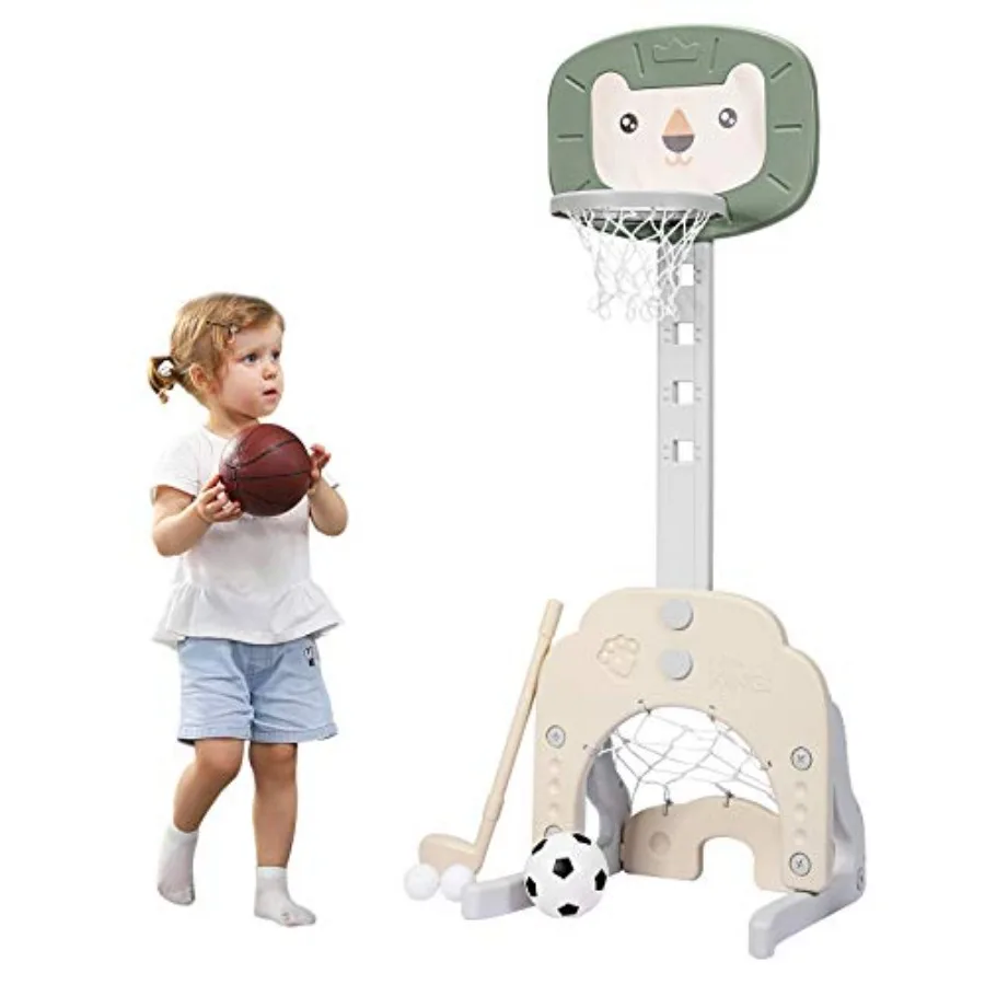 Basketball Hoop Toddler Sports Activity Center with 5 Adjustable Height Levels Basketball Soccer Golf Game Set Indoor Outdoor B