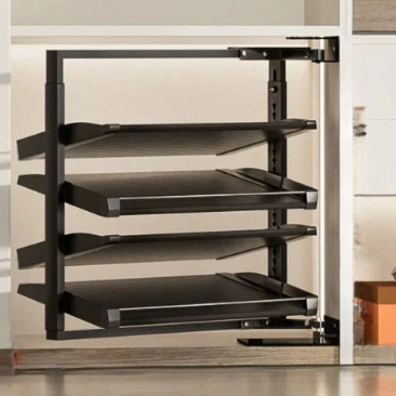 Built‑in 90° Side‑Mount Rotating Shoe Rack, Stainless Steel Flip Storage Hardware for Shoe Cabinet