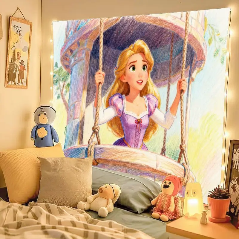 디즈니 라푼젤 태피스트리 1개, 탱글드 프린세스 퍼플 월 아트, 귀여운 폴리에스터 침실 기숙사 장식, 소녀들을 위한 동화 선물