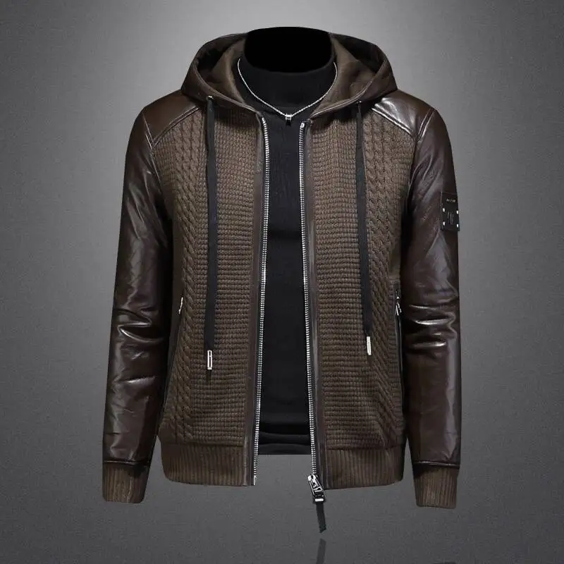 

Winter Jackets Mens Duck Down Jacket Men 2025 Autumn Men's Knitted Spliced Leather Jacket Hooded Down Jacket Coat Kurtka Zimowa