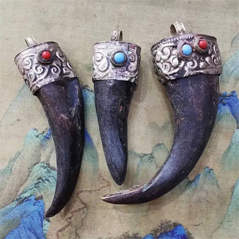 Tibetan Amulet Natural Sheep Horn Nugget Pendants Tibet Ethnic Amulets Family Decor Arts TBP219