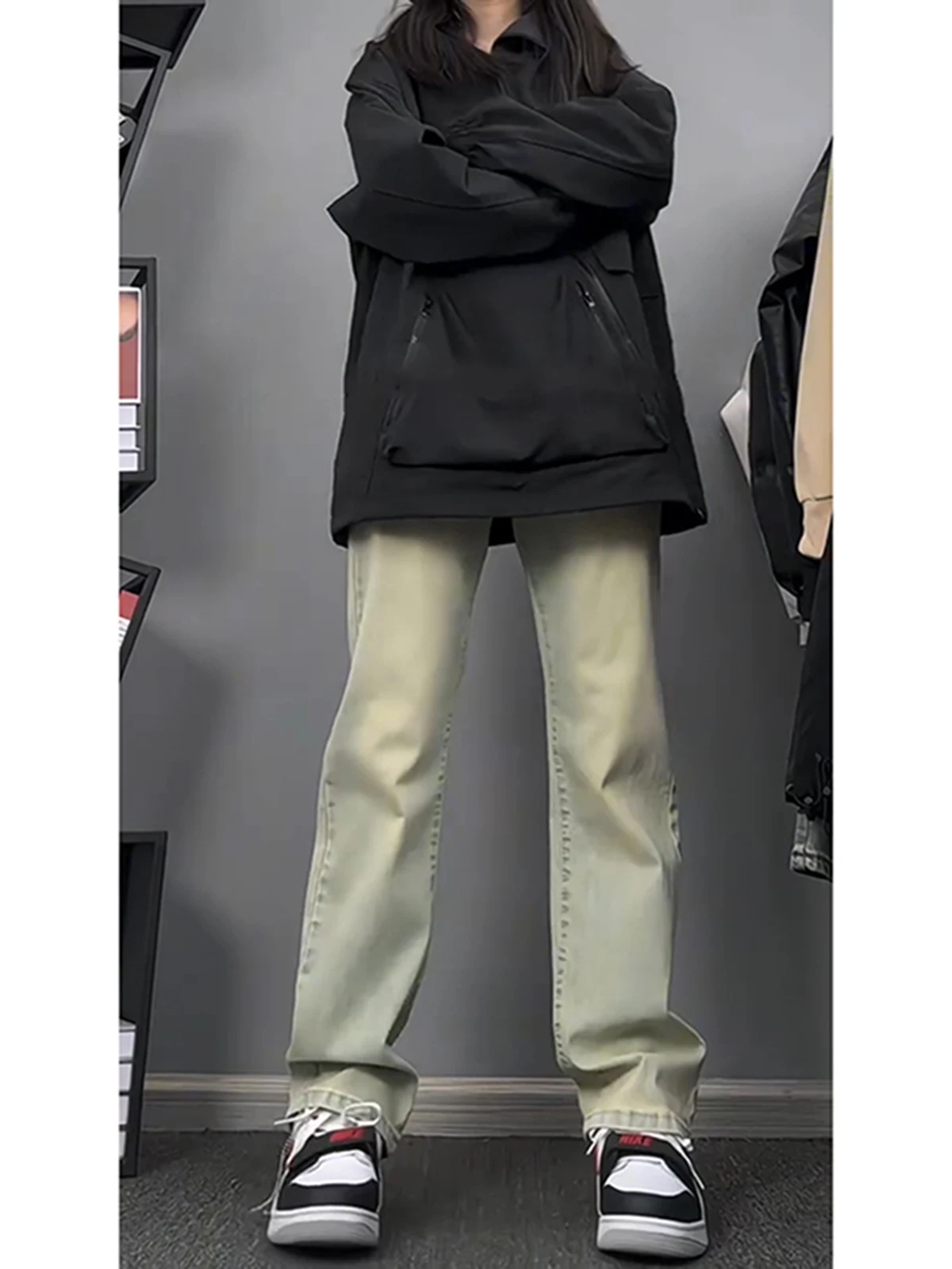 

American Retro Yellow Mud Jeans Men's Autumn Winter Straight Leg Trendy Brand Haome Street Sle Pants Leg Lengthening Sli...