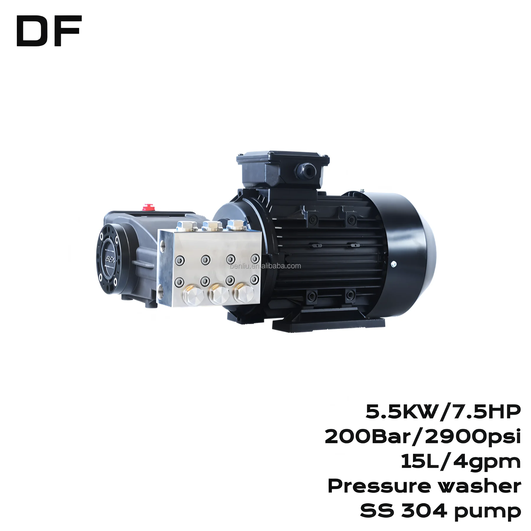 5.5 k W 15 L 200 Bar 2900 PSI 380 V 3 PH Electric High Pressure Washer Stainless Steel Cleaning Pump