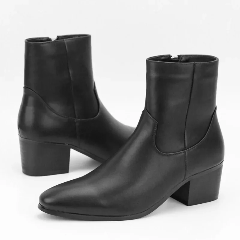 New Autumn Men's Fashion High Heels Short Boots Small Square Head High Top Heel Boots Men's Boots High Heels Men
