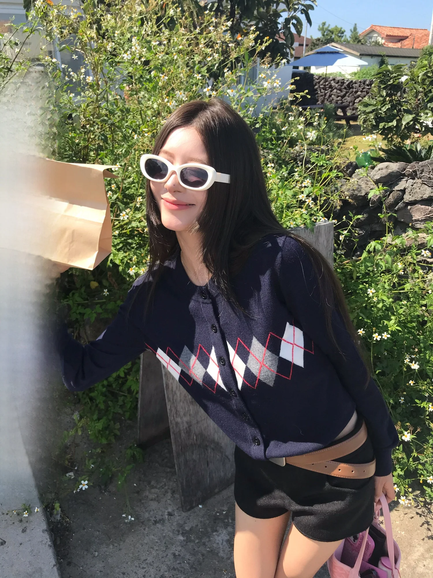 

Briti College Sle Woolen Knitted Cardigan Diamond Pattern Age-Defng Aosphere Denture Big Wang Long Sve round Ne