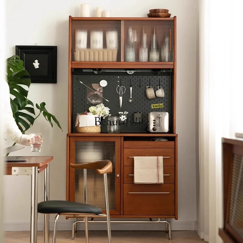 

02-Retro solid wood dining side cabinet High integrated kitchen wine Storage locker Nordic tea cabinet Coffee
