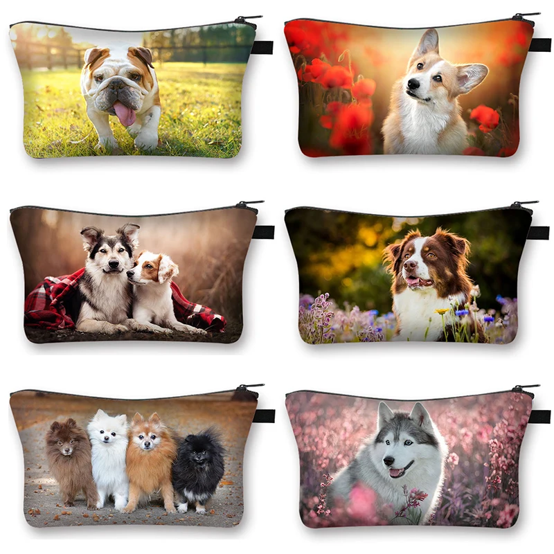 French bulldog / Corgi / Siberian Husky Print Cosmetic Case Women Makeup Bags Zipper Pouch Toiletry Kits Cute Cosmetic Bags Gift