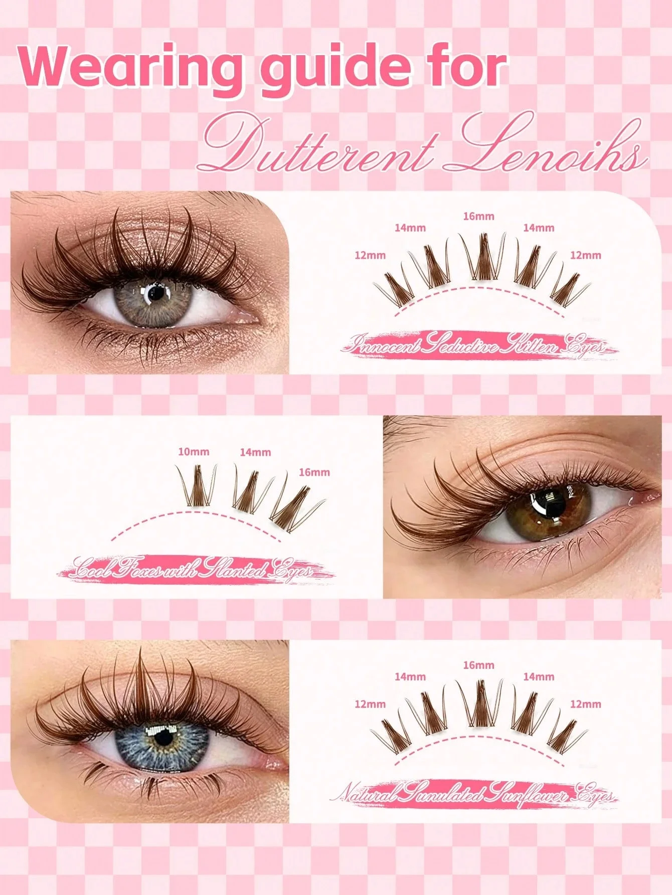 WINKLURE Braune Wispy Lash Clusters, gemischte Länge, C-Curl, flauschige Wimpernverlängerungen mit transparentem Stiel, natürlich aussehend, individuell anpassbar. – Detail 14