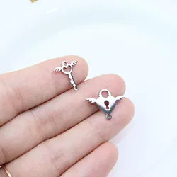 5sets Stainless Steel Shiny Key Lock Friends Jewelry Charms Bracelet Connecter Pendant DIY Handcraft Waterproof Antiallergic