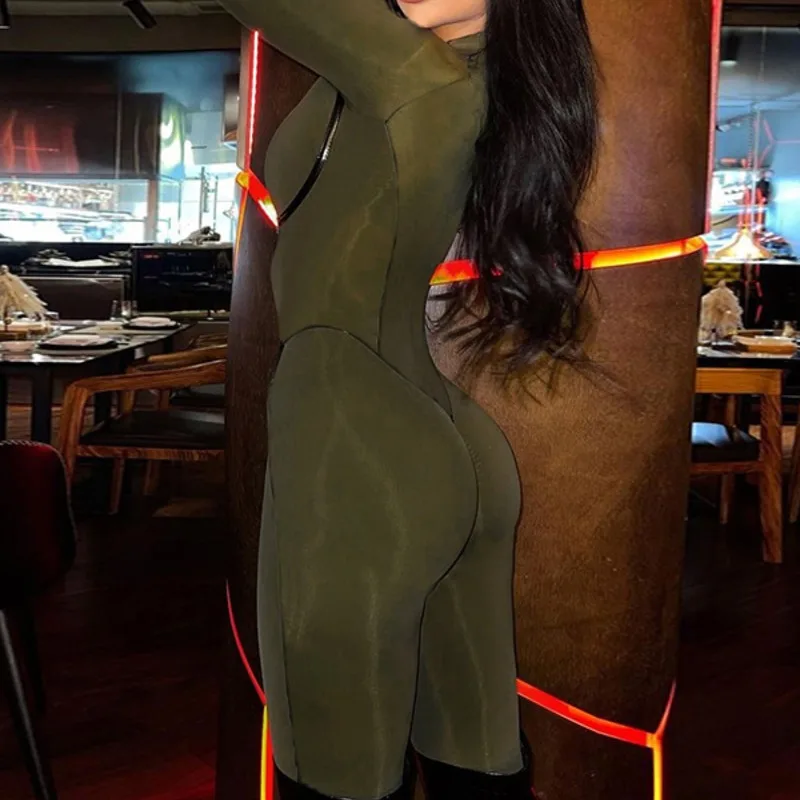 Krisnanas Women Black Tracksuit Sports Jumpsuits Skinny Wrap Zipper Collar Hip Lifting Workout Fitness Yoga Jumpsuit 115806