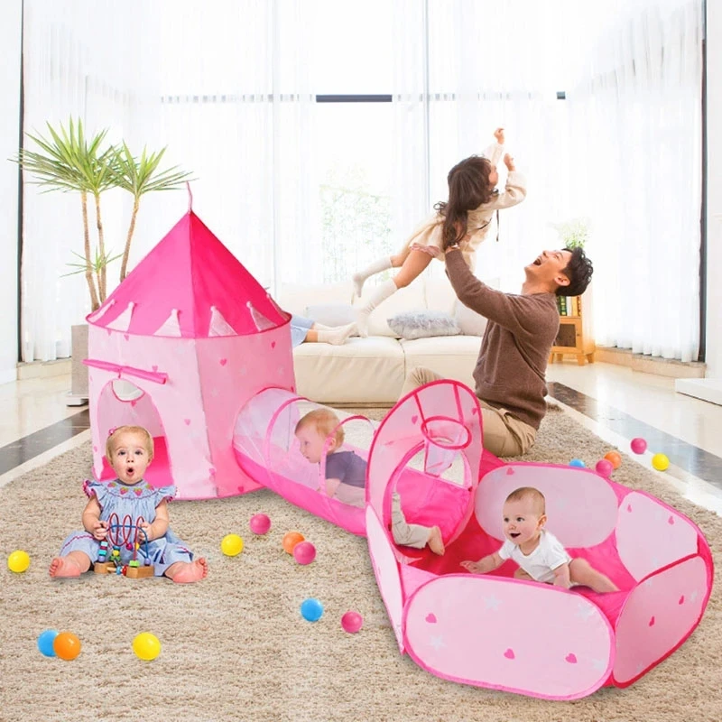 Tente de jeu portable 3 en 1 pour enfants, maison de jeu intérieure et extérieure, tunnel, maison de jeu pour enfants, piscine à balles océArabes, fosse pliée pour bébé, château