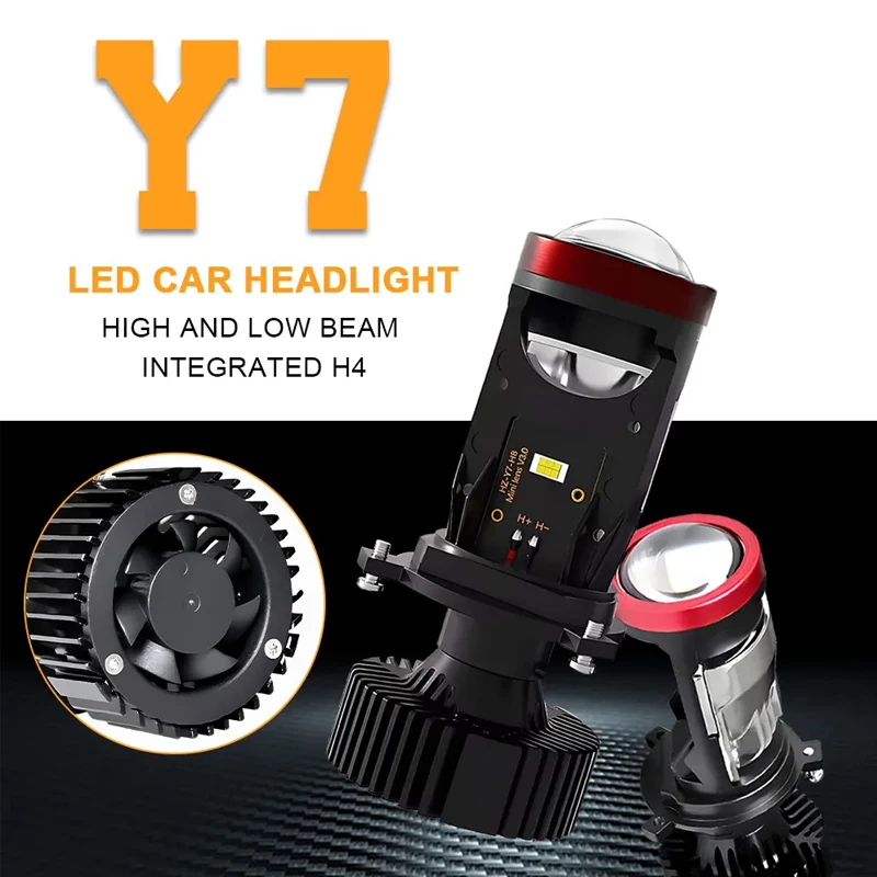 

100W Y7D H4 Super Bright LED Headlight Car H4 Mini Projector Lens Bulb 6000k 30000LM High Low Beam Turbo Fan LED Light Lamp
