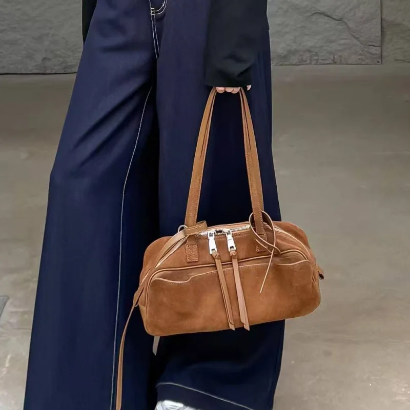 Echte Grade Wildleder Kuh Leder frauen Handtasche Neue Luxus Designer Hohe Qualität Weibliche Schulter Umhängetasche Herbst Winter Ins