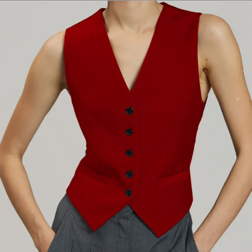 Women's Suit Vest Elegant Casual Commuter Tops V-Neck Sleeveless Regular Fit 2023 Promotional New Products