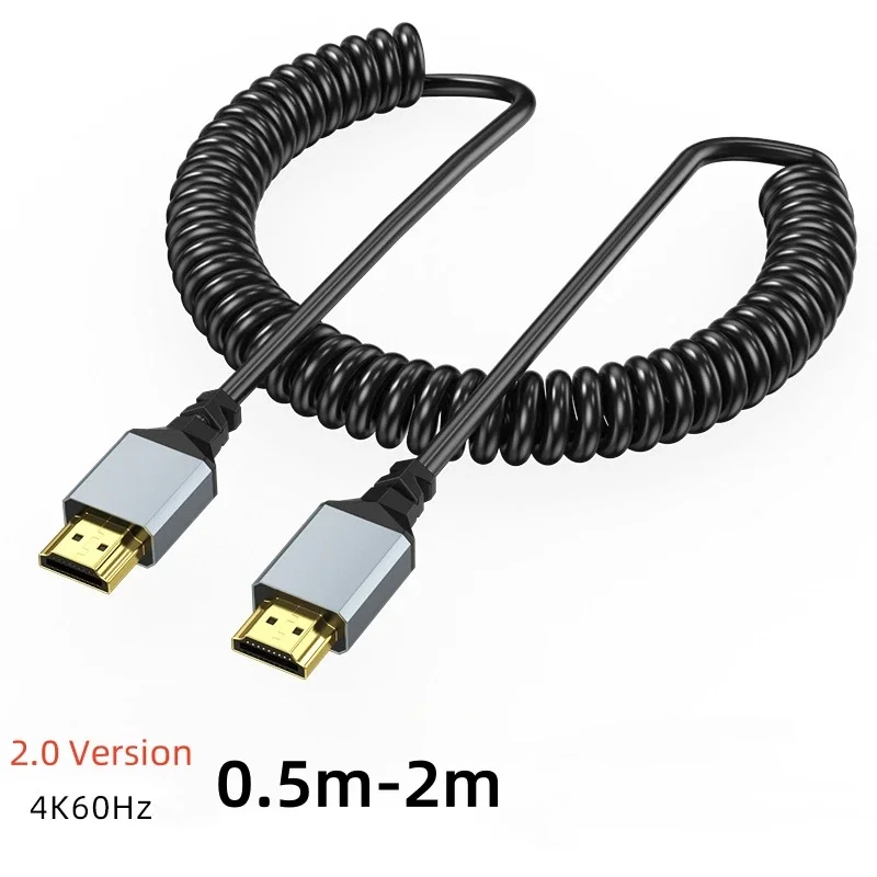 4K HD2.0 Standard To Mini-HD Micro-HD Coiled Extension Spring Flexible Cable for PC PS4 Camera Tablet HDTV Monitor 0.5M-2M Black