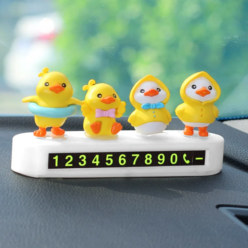 Car Temporary Parking Card Phone Number Decoration Little Yellow Duck Model Car Decoration Car Ornaments Interior Stop Sign Gift