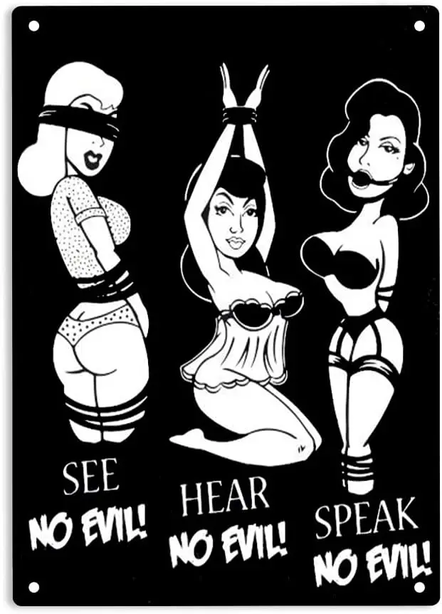 ERMUHEY See No Evil Hear No Evil Speal No Evil Sexy Girl Sign Metal Tin Sign for Home/Office/Bedroom/Bars/Cafes Pub Garage  sign