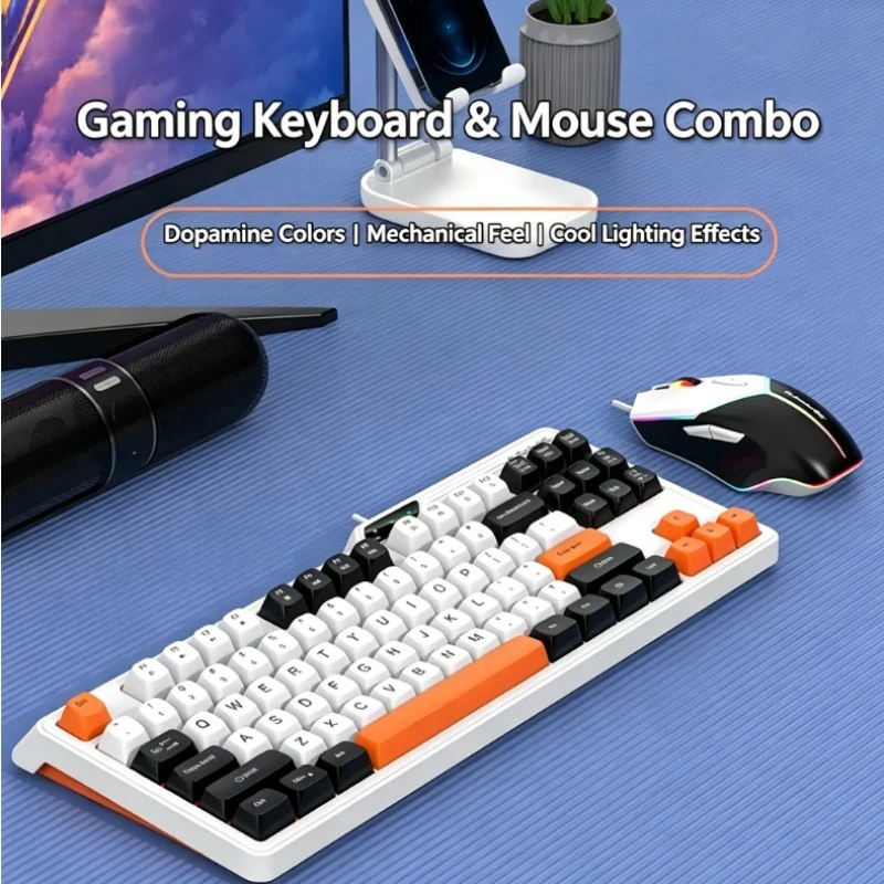 K87 Wired Keyboard Mouse Combo True Mechanical Feel Ergonomic Layout For Desktop Laptop E‑sports Gaming Competition