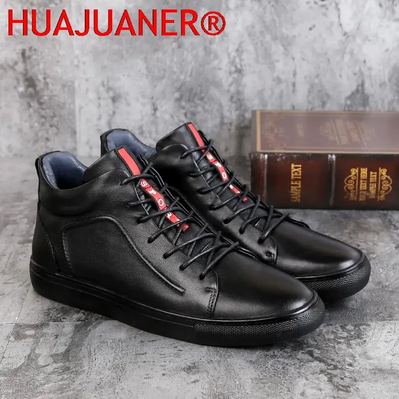 Autumn Winter Hot Fashion Mens Sneakers Lace-up Leather Casual Shoes Men Trend Comfortable Flat Designer Ankle Footwear Big Size