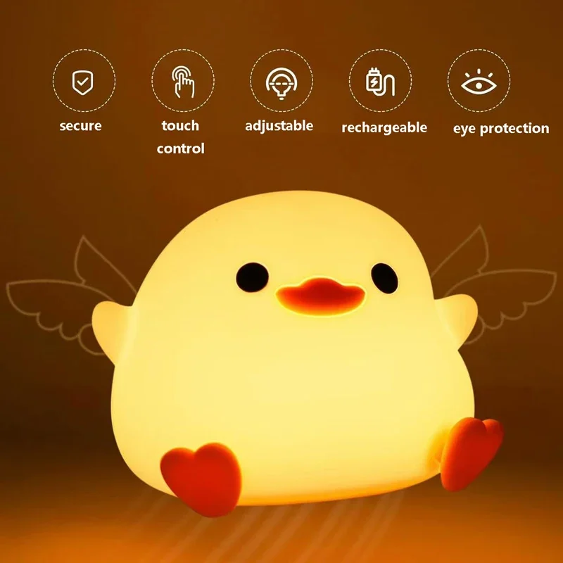 Silicone Decompression Bean Duck Night Light, High-End Atmosphere, Bedroom Bedside Companion Sleep, Breastfeeding, Patting Light