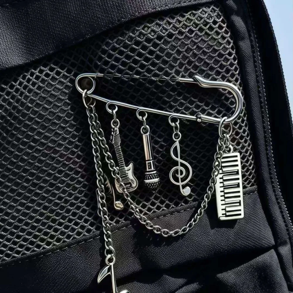 High-end Alloy Music Symbol Brooches Multi-Functional Adjustable Music Symbol Pin Crafts Detachable Chain Tassel Brooches