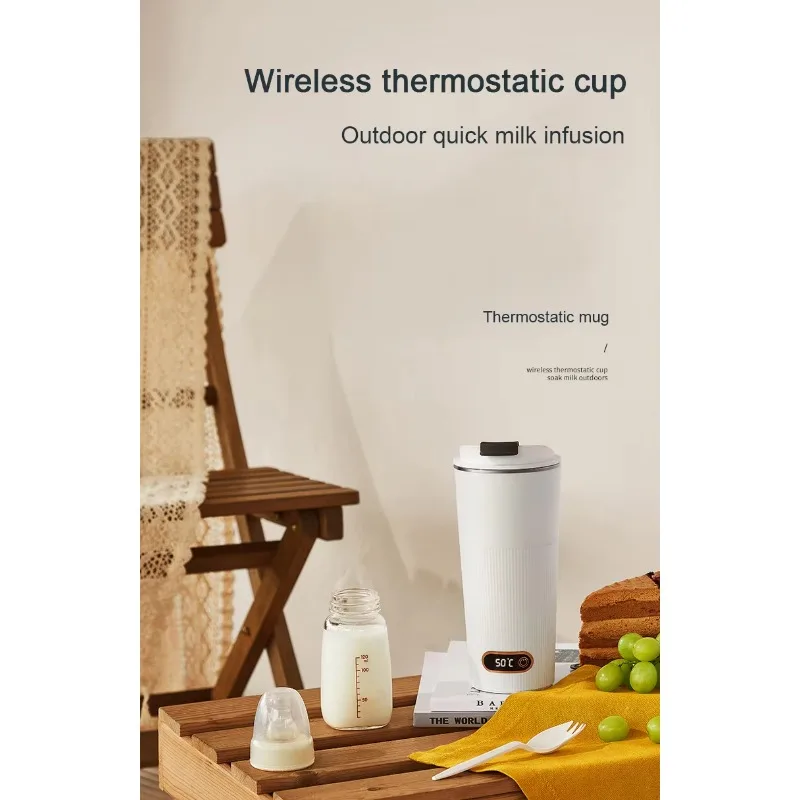 Heated Water Cup Portable Hot Kettle Small Health Cup Office Travel Thermostatic Heating Thermos Cup Outdoor