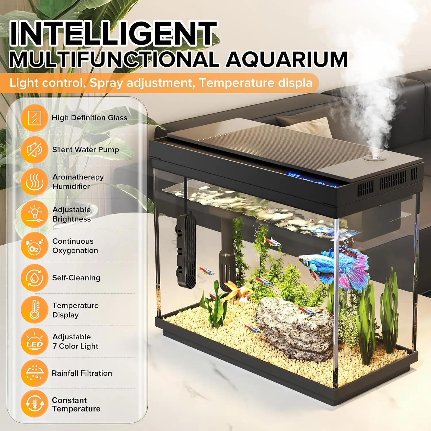2.4 Gallon Fish Tank Aquarium Starter Kit with Heater