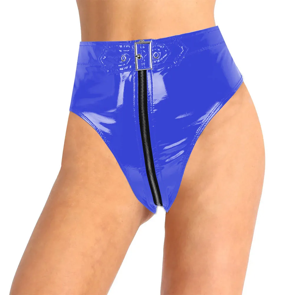 قابل للقفل بولي كلوريد الفينيل سراويل جلدية سيسي ملابس داخلية للرجال لامعة فو بولي Leather الجلود سستة ملخصات النساء عالية الخصر سيور مثير الملابس الداخلية #3