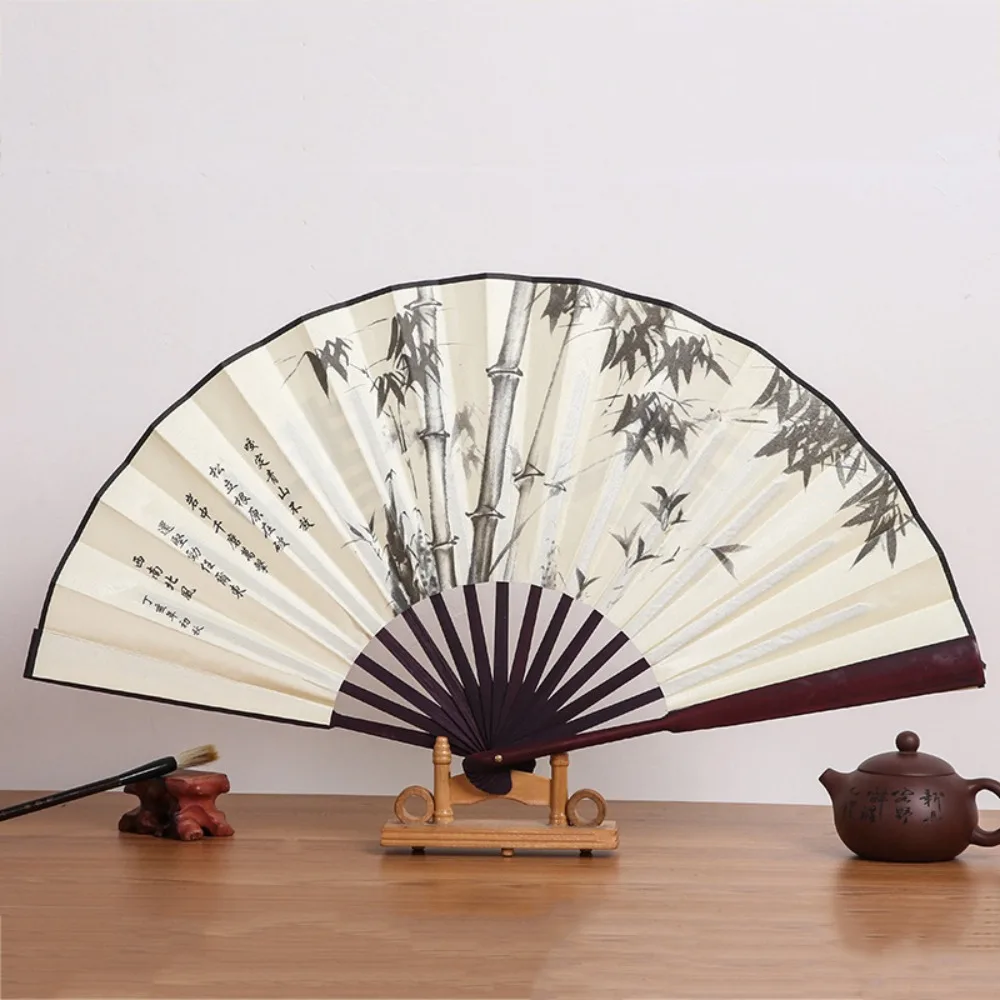 Folding Fan Chinese Retro Style Big Bamboo Fan Folding Silk Cloth Fan Decorative Portable Dance Wedding Party Favors