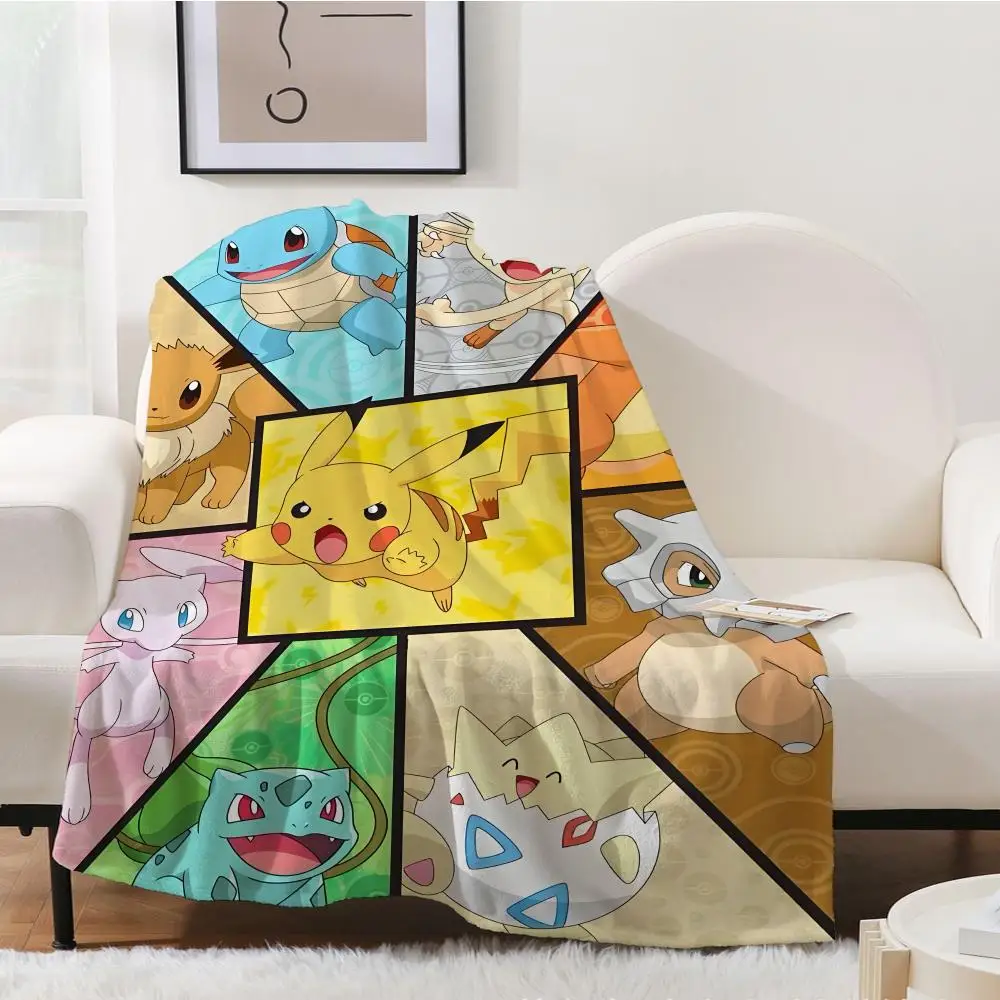 

Japanese cartoon Pokemon Pikachu Throw Blanket Aesthetic Ar Flannel Blanket Portable Home Travel Camping Sofa Picnic Thickening