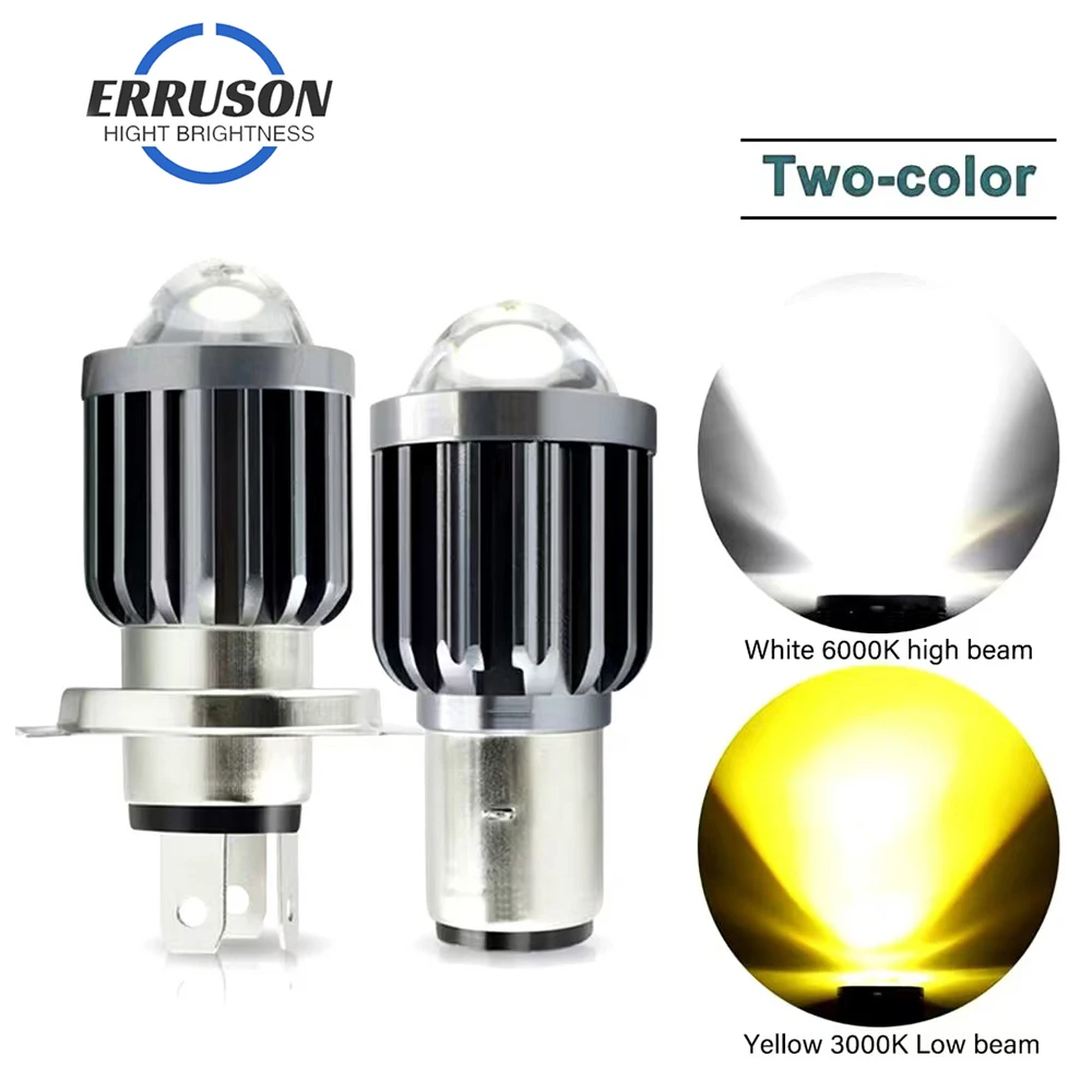 1pc Motorcycle H4 Headlight LED Light P15D BA20D Bulbs White Yellow Fog Lamp 12V High/Low Beam CSP Scooter Autobike Accessories