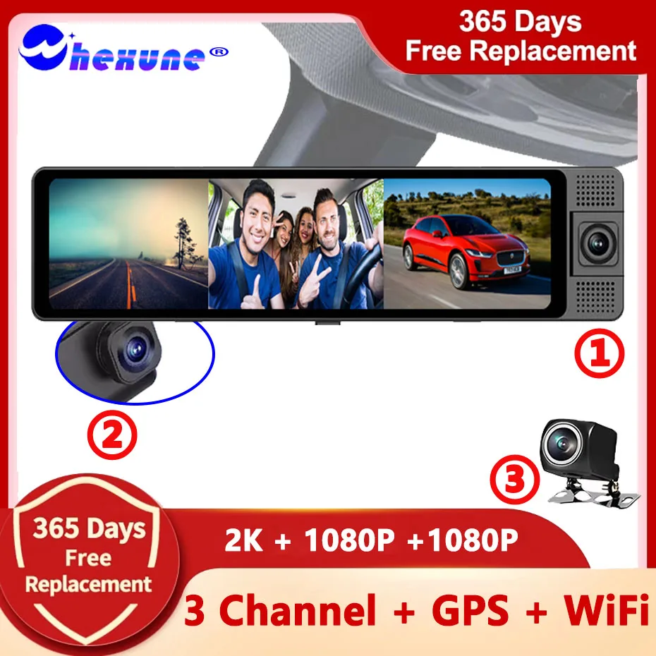 

3 Channel GPS Dash Cam Front Inside Rear Recording IR Night Vision WiFi APP Control Time Lapse Parking Monitor 2K+1080P+1080P