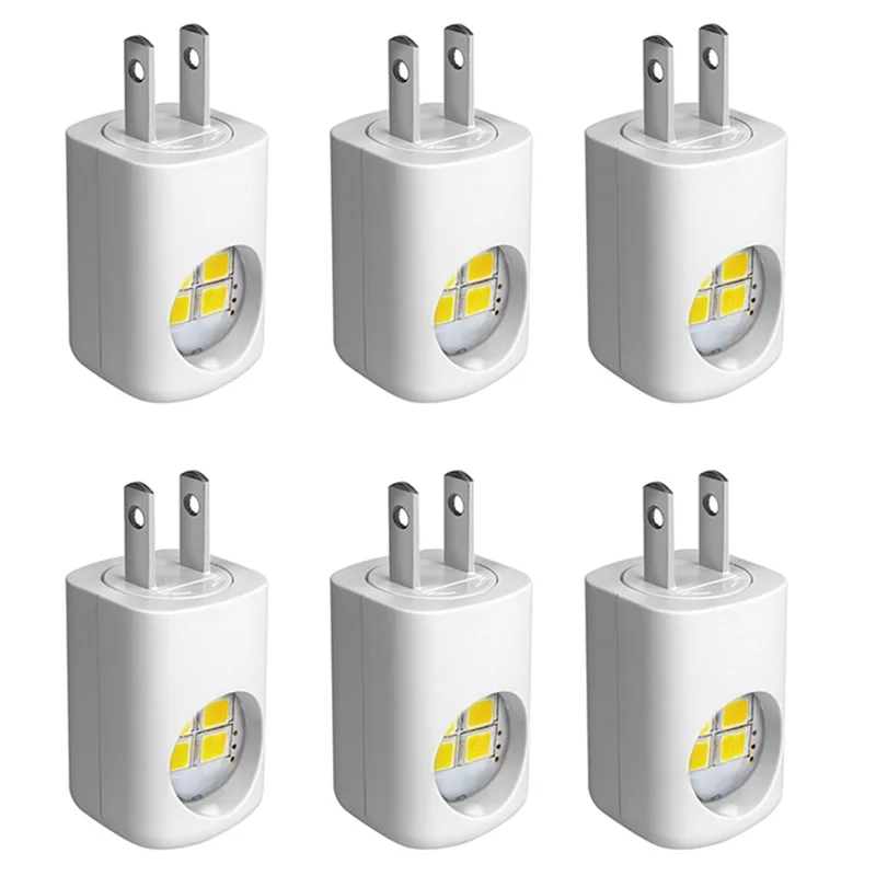 ไฟกลางคืนแบบเสียบปลั๊ก ABJO 6 ชิ้น ไฟ LED ส่องสว่างในเวลากลางคืนอัตโนมัติ, ไฟสร้างบรรยากาศสำหรับห้องนอนและทางเดิน ปลั๊กแบบ US