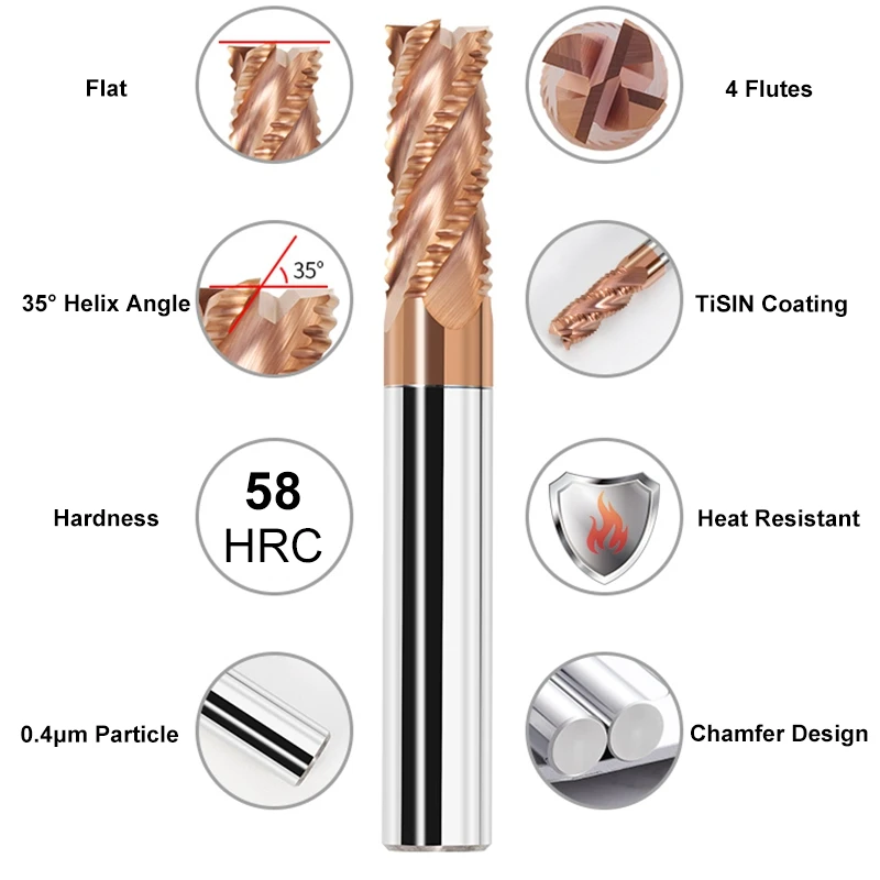 AZZKOR TGR-HRC55 Nano-Beschichteter 4-Schneiden Hartmetall-Schneidwerkzeug für die Grobfräse CNC-Maschinenbearbeitung Grobfräser – Detail 1