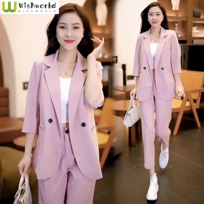 Spring/Summer Fashion Set for Women\'s 2024 New Korean Edition High End Fashion Style Casual Pants Age Reducing Two Piece Set