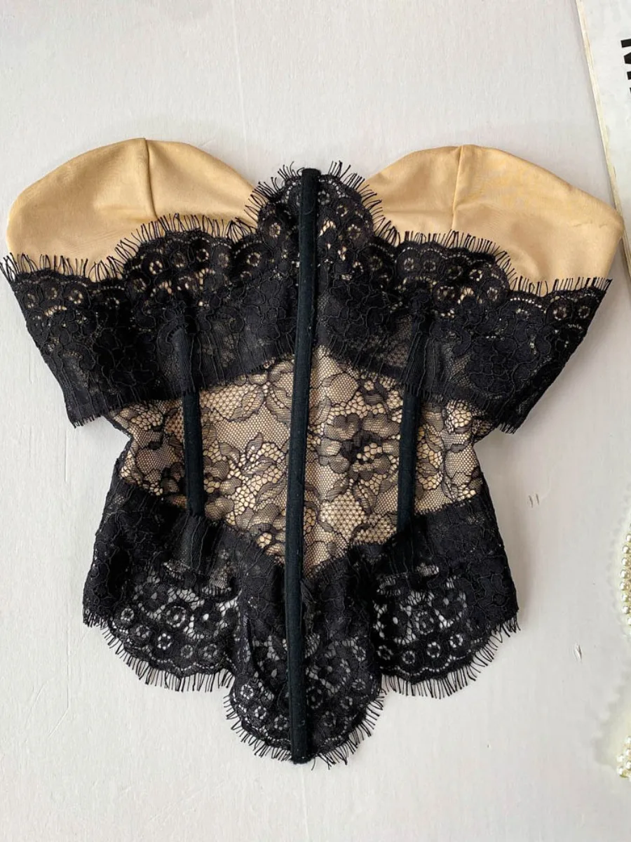 

Foamlina, американский сексуальный кружевной лоскутный жилет-бандо, женский летний внутренний верхний костюм, утягивающий укороченный топ с рыбьей косточкой