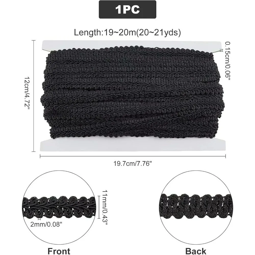 Polyester Woven Braid Trim Fabric Gimp Trim Ribbon for Costume DIY Crafts Sewing Upholstery Home Decoration Accessories Black