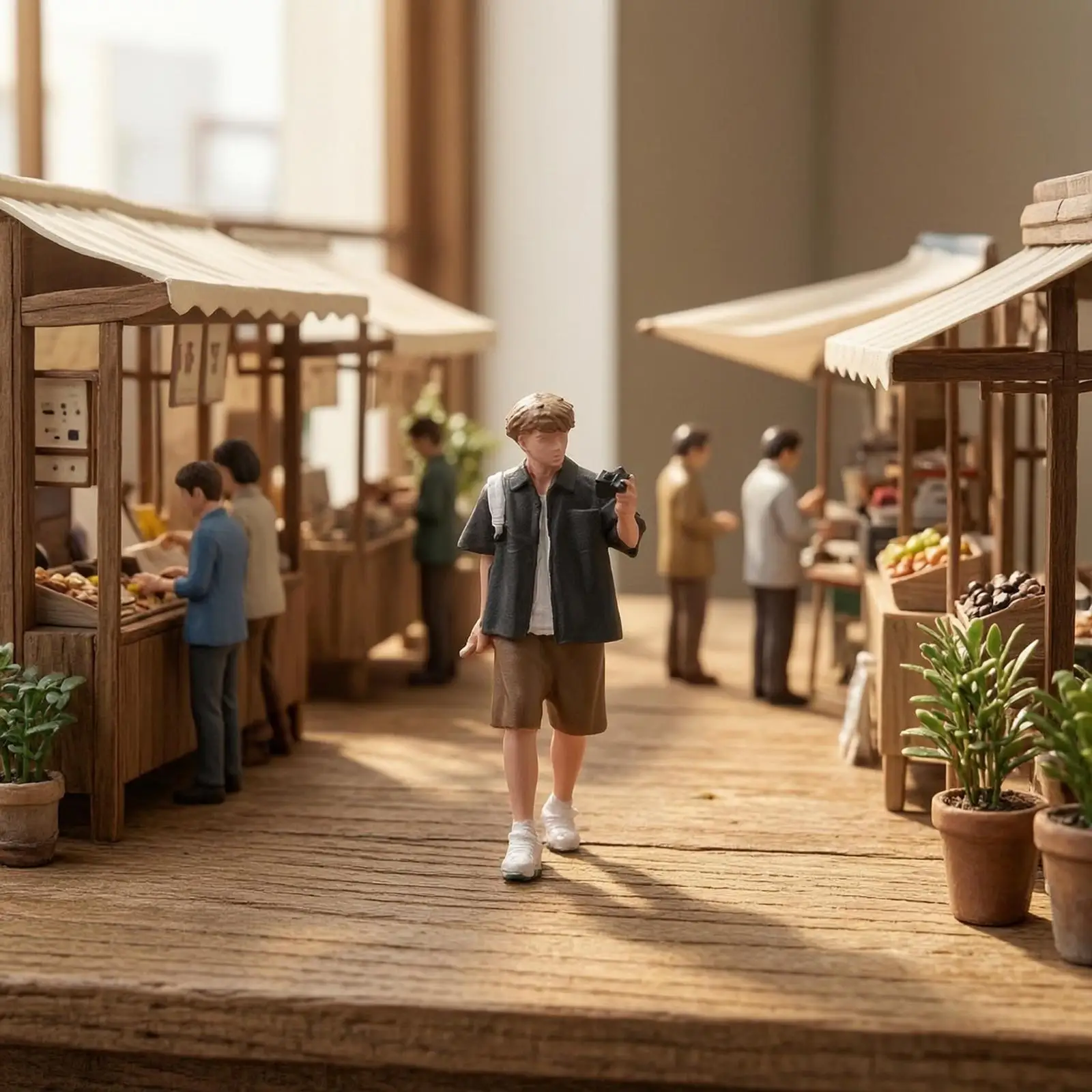 Unpainted Resin Miniature Figure Young Man Black Shirt Shorts Walking Pose for Diorama Layout