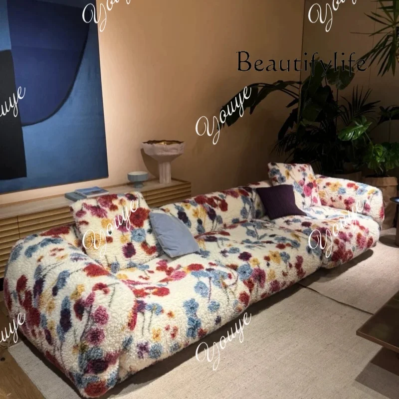 Small apartment color straight row New floral fabric sofa Italian minimalist designer living room