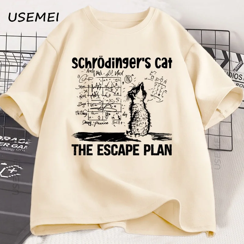 Schrodinger Cat T-shirt Physics Quantum Mechanics Creative Print Tshirt Short-sleeved Cotton T Shirt Science Men Women Clothes